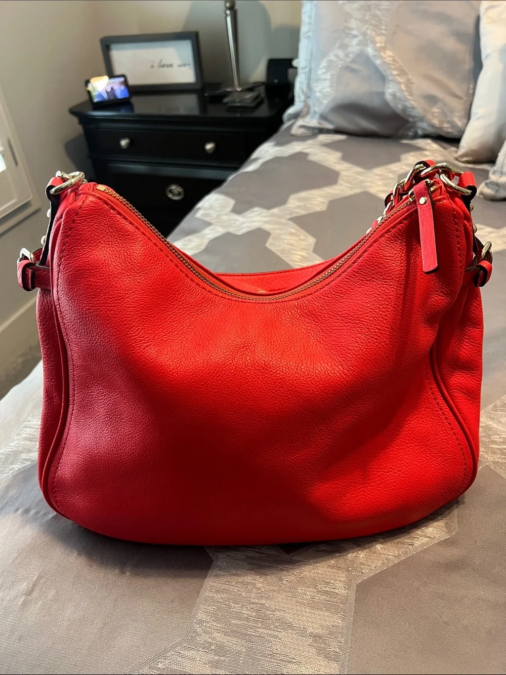 kate spade Red/Pink Pebbled Leather Chain-Handle Shoulder Bag